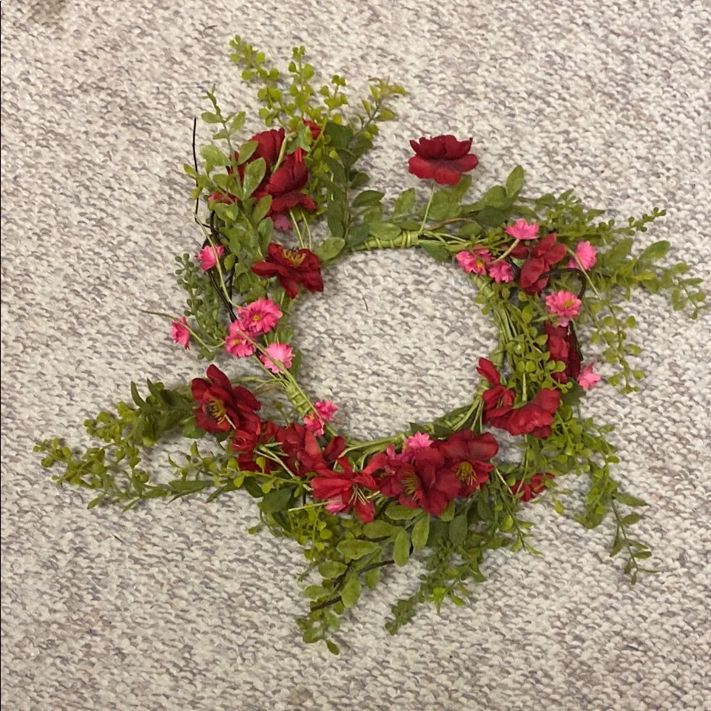 Floral Wreath with Red and Pink Flowers
